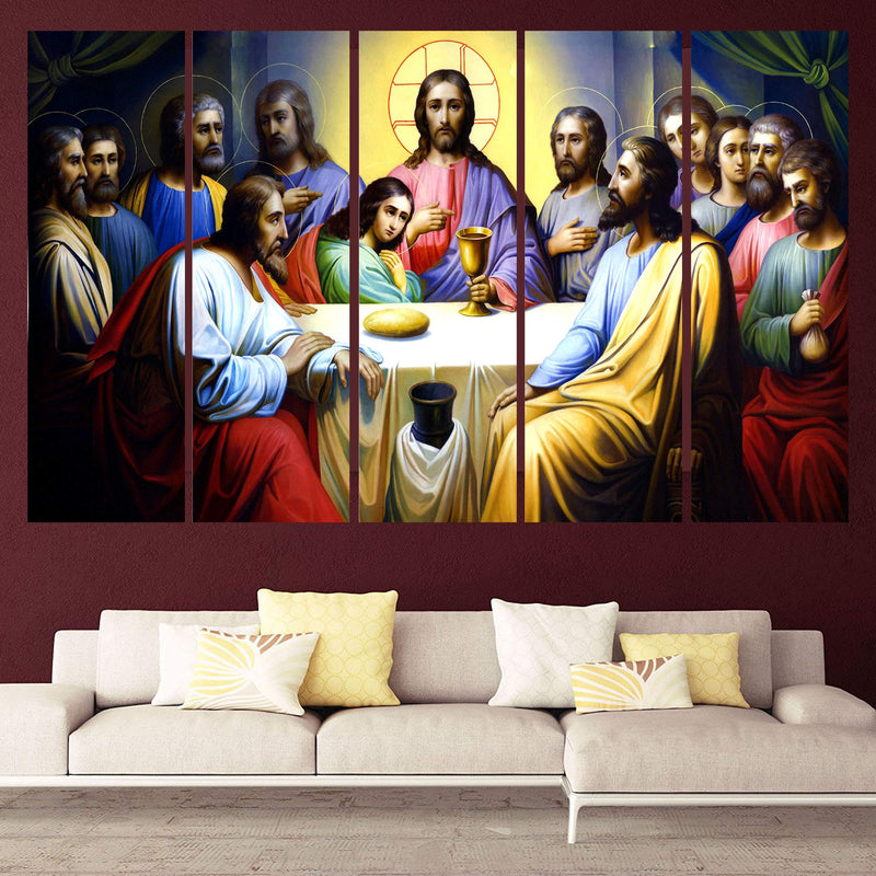 KYARA ARTS Multiple Frames, Beautiful Jesus Last Supper Wall Painting for Living Room, Bedroom, Office, Hotels, Drawing Room Wooden Framed Digital Painting (50inch x 30inch)