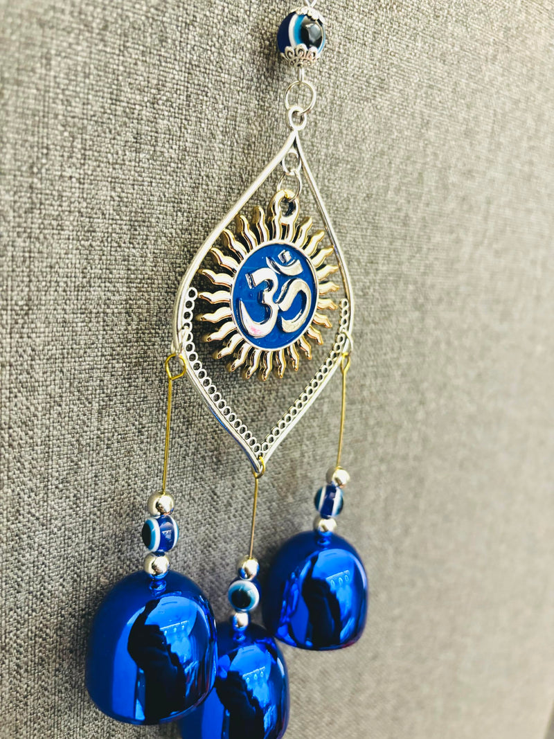 WARMINGO Evil Eye Wind Chime 3 Bells for Home & Office - Brings Positive Vibes & Removes Negative Energy | Evil Eye Wind Chime | Evil Eye OM 3 Bells