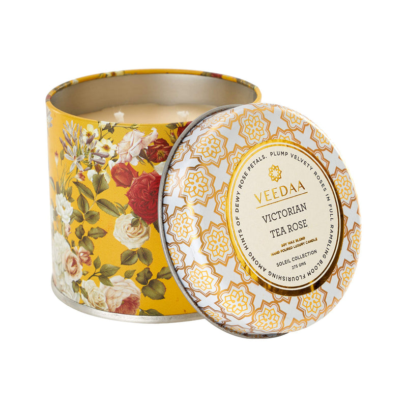 VEEDAA Victorian Tea Rose Mason Tin Soy Wax Scented Candle (Burns 25 hours)