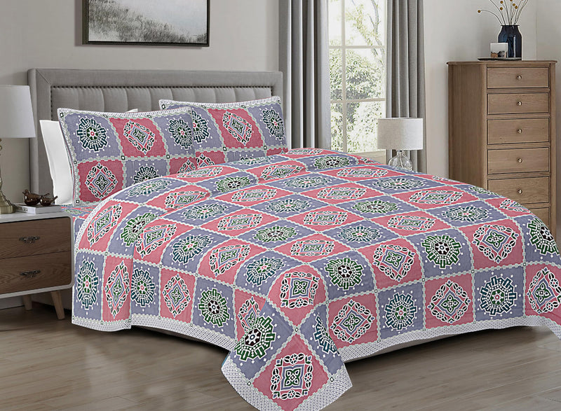 HZAR ART King Size Premium 100% Cotton Bedsheet for Double Bed with 2 Pillow Covers | 280 TC Flat Sheet | Jaipuri Print Double BedSheet Cotton (Chokda Print,90 X 108 Inches) SBS44