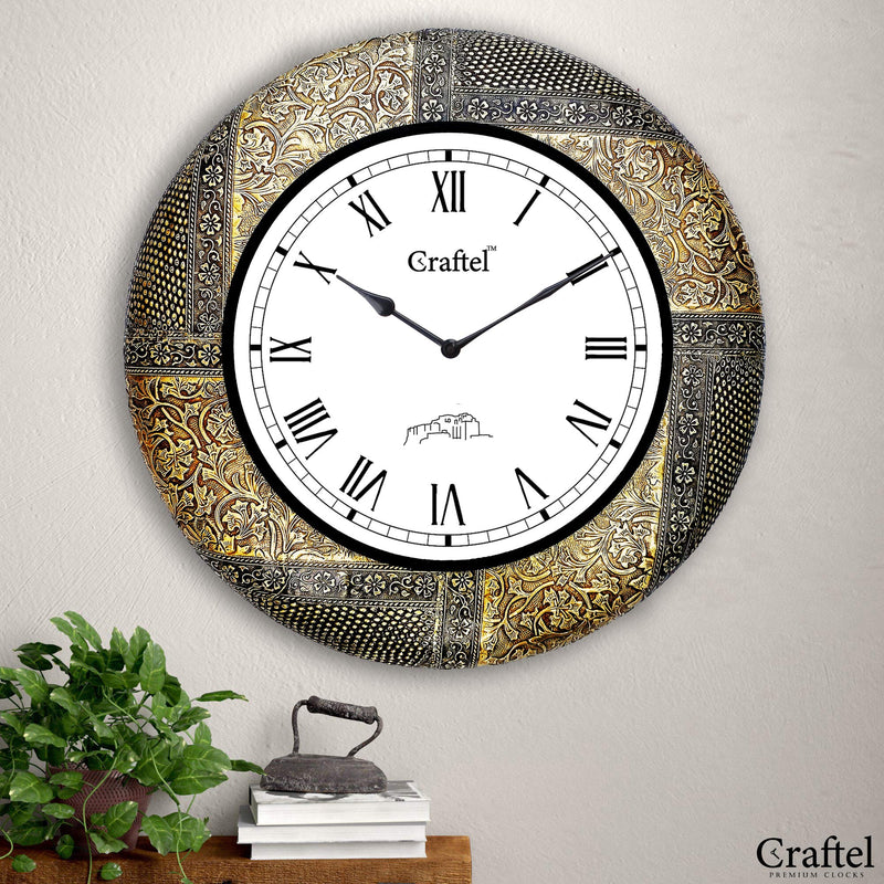 Craftel Brass Roman Dial Round Wall Clock for Bedroom Living Room Home (Gold_18 Inches X 18 Inches)