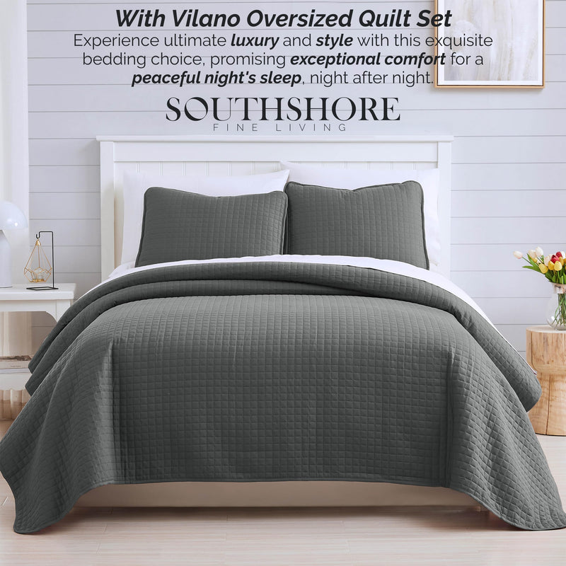 King, Slate : Southshore Fine Linens 3 Piece Oversized Quilt Sets (King, Slate)