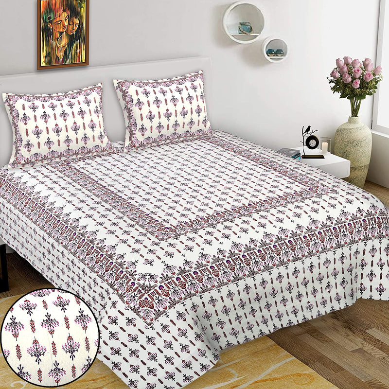 HZAR ART King Size Premium 100% Cotton Bedsheet for Double Bed with 2 Pillow Covers | 280 TC Flat Sheet | Jaipuri Print Double BedSheet Cotton(Buti Print,100 X 108 Inches) SBS60