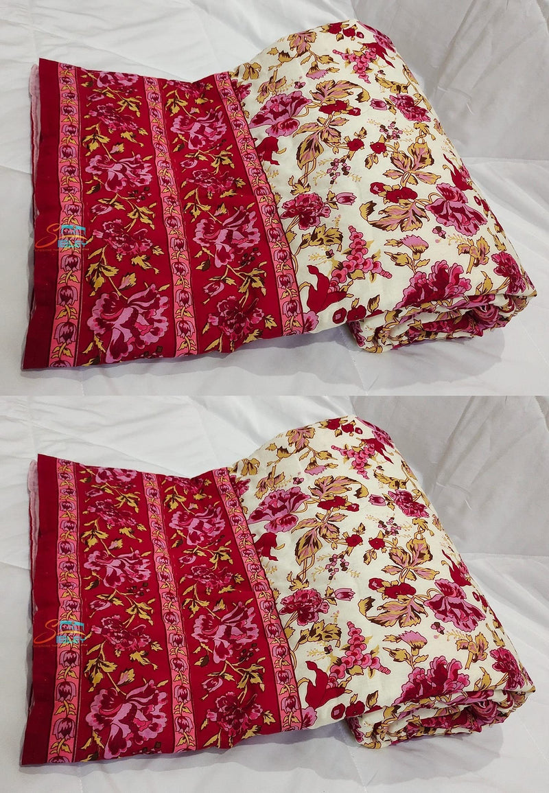 Sibley 210 TC Single Bed Jaipuri Razai Organic Pure Cotton Jaipuri rajai Ac Quilt for All Season Soft Light Weight Rajasthani Cotton Quilt 55 x 85 inch (Pink) Set of 2