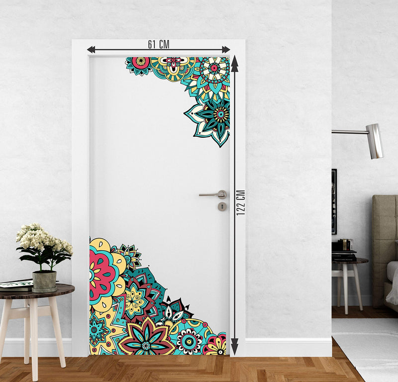 DivineDesigns™ Corner Mandala Door Sticker | Sticker for Living Room, Bedroom, Office (Vinyl, Standard, Multicolour)