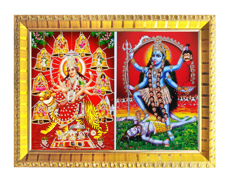 Koshtak Maa Durga with Nav Durga Maa And Maa Kali/Mahakali Maa Standing On Shiva 6 x 8 inch Table top stand photo frame with Unbreakable Glass for temple Worship/gift/home decor…………………………