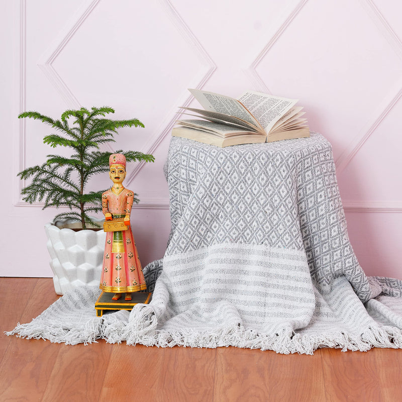 Throw Blanket for Couch - Pure Cotton Diamond Pattern Throws Soft and Warm Cozy Blankets for Sofa - Gray - 50x60 Inches