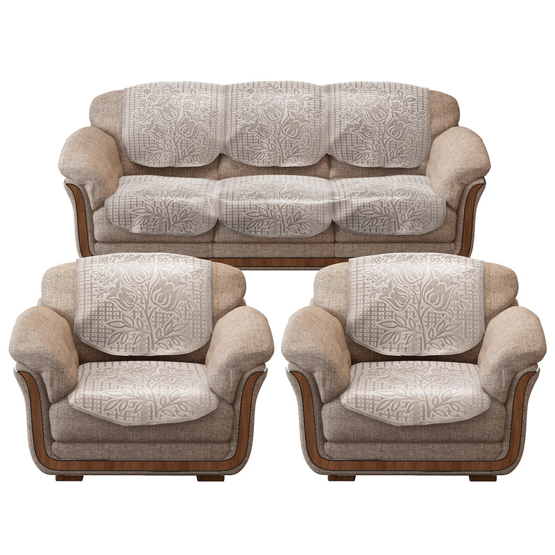 Cloth Fusion Embossed Floral Sofa Cover Set of 5 Seater | Velvet Sofa Cover 3 Seater and 2 Seater | 10 Piece, Rose Beige