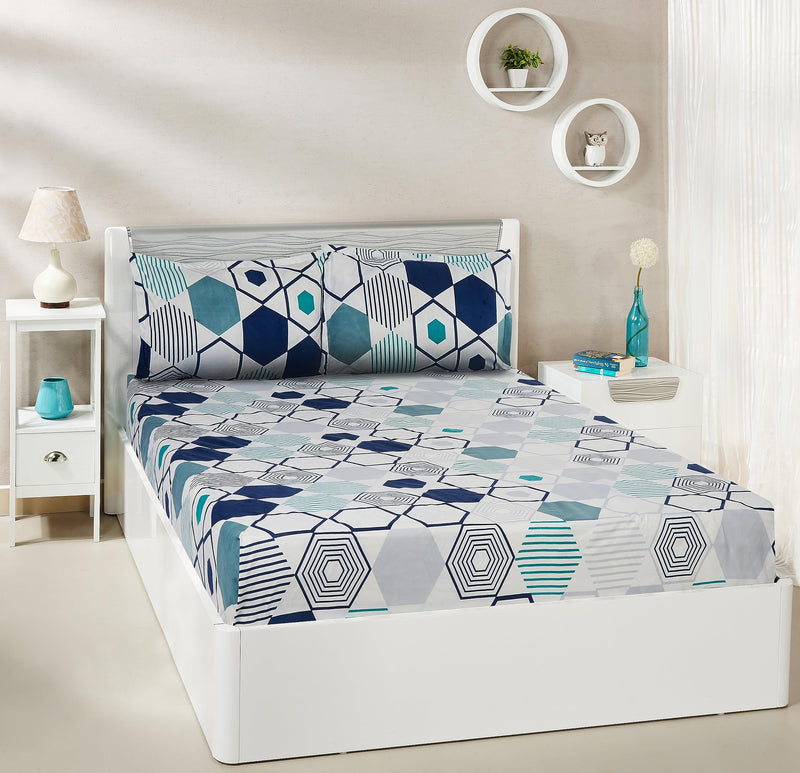 Amazon Brand - Solimo Cobalt Dreams Double Bedsheet with 2 Pillow Covers - 120 GSM-Multi_Ewdbs74, 144 Tc, Polyester