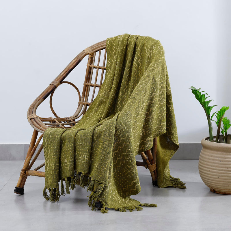 Ravaiyaa - Attitude is everything Indian Hand Block Printed Blanket, Handloom Cotton Throw, Home Sofa & Bed Decor Throw 72"x50" Inch (Green)