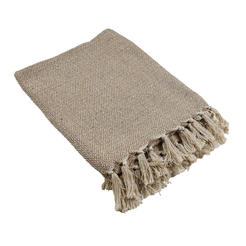 IQ INTERIOR QUOTIENT Diamond Beige Throw Blanket for Sofa,Bed and Couch | 100% Cotton Sofa Throw | 150cmx125cm / 50x60 Inches | Reversible | Pack of 1