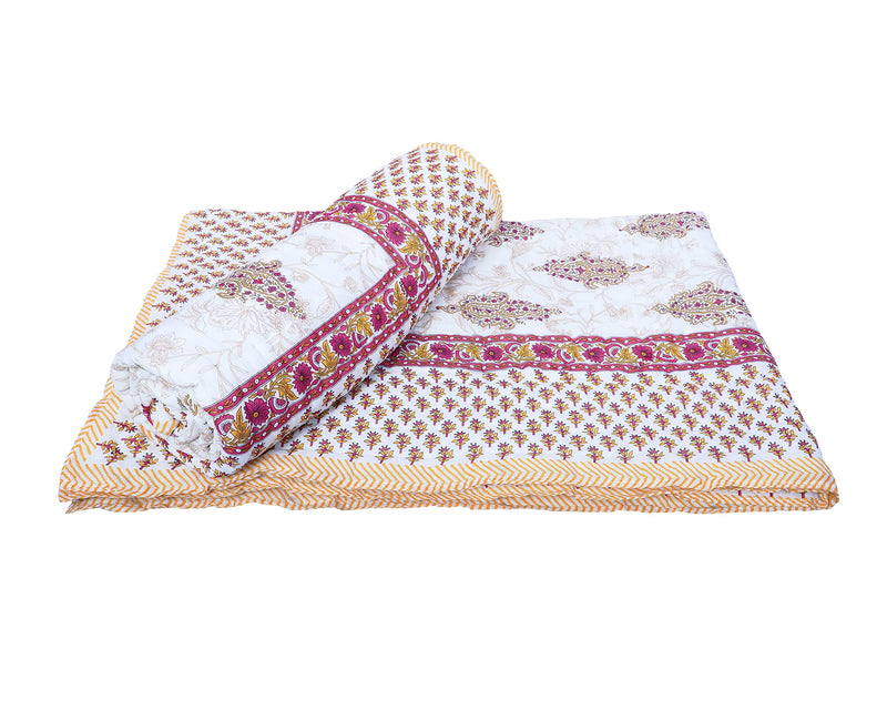 THROW KING Jaipuri razai rajai Single Bed Pure Cotton 100% Blanket Single Bed for Jaipuri Mughal Desing Printed Breathable Single Bed Blanket, Razai, Quilt, Dohar - Set of 2 (60 x 90 inch)