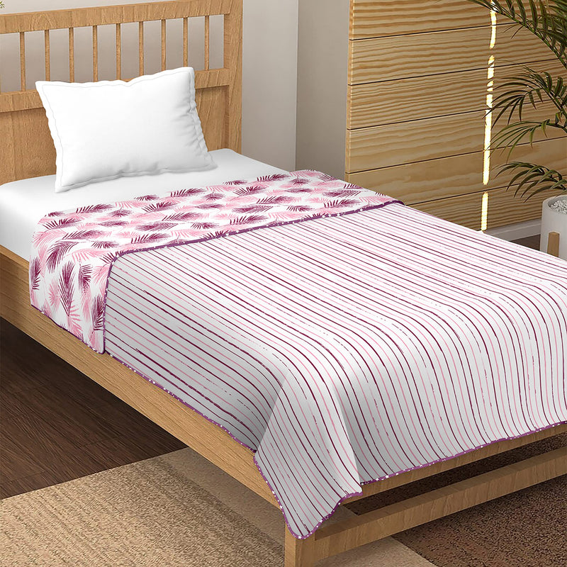 Bella Casa 100% Cotton, Reversible Single Dohar/AC Blanket 152 cm X 228 cm -Pink Colour