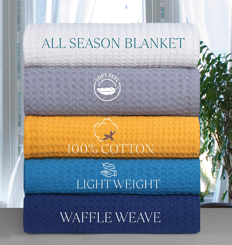 BELLA TRUE Lightweight Cotton Blanket Waffle Weave Thermal Blanket, Perfect for Layering Any Bed Super Soft All-Season Bed/Throw Blanket - Queen (90 x 90 inches), Ivory