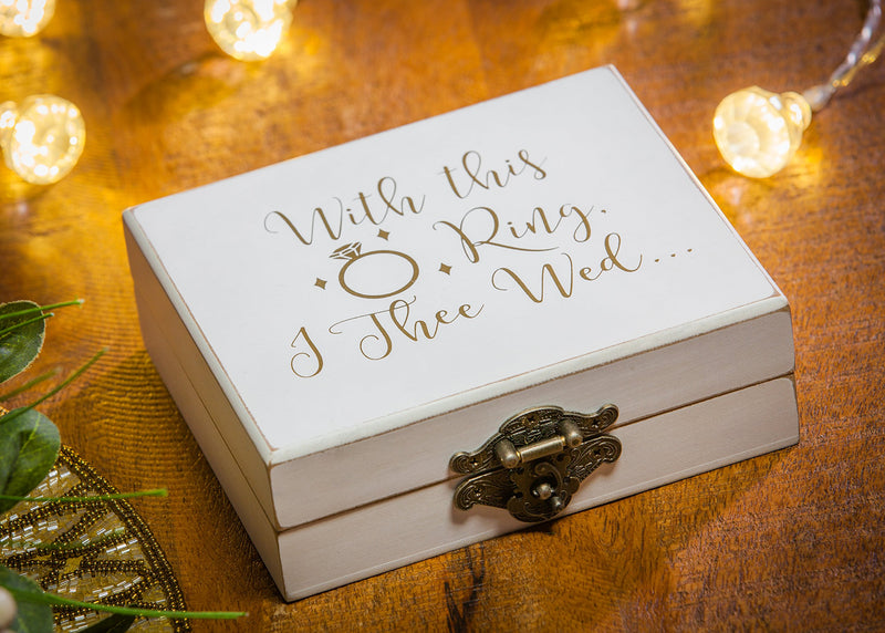 Cypress Home "with This Ring, I Thee Wed Mr. and Mrs. Wooden Ring Holder Decorative Box - 5”W x 6”D x 2”H