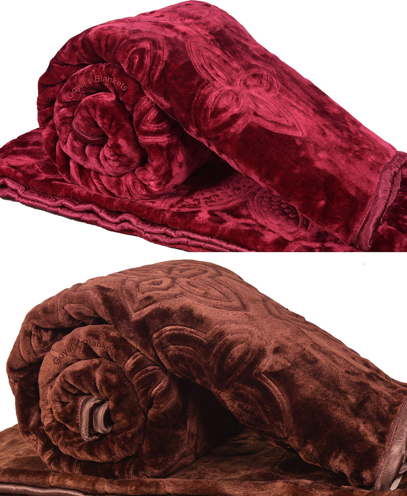 Goyal's ® Silky Soft Heavy Quality Mink Blanket Double Bed - Set of 2 (Maroon & Brown)