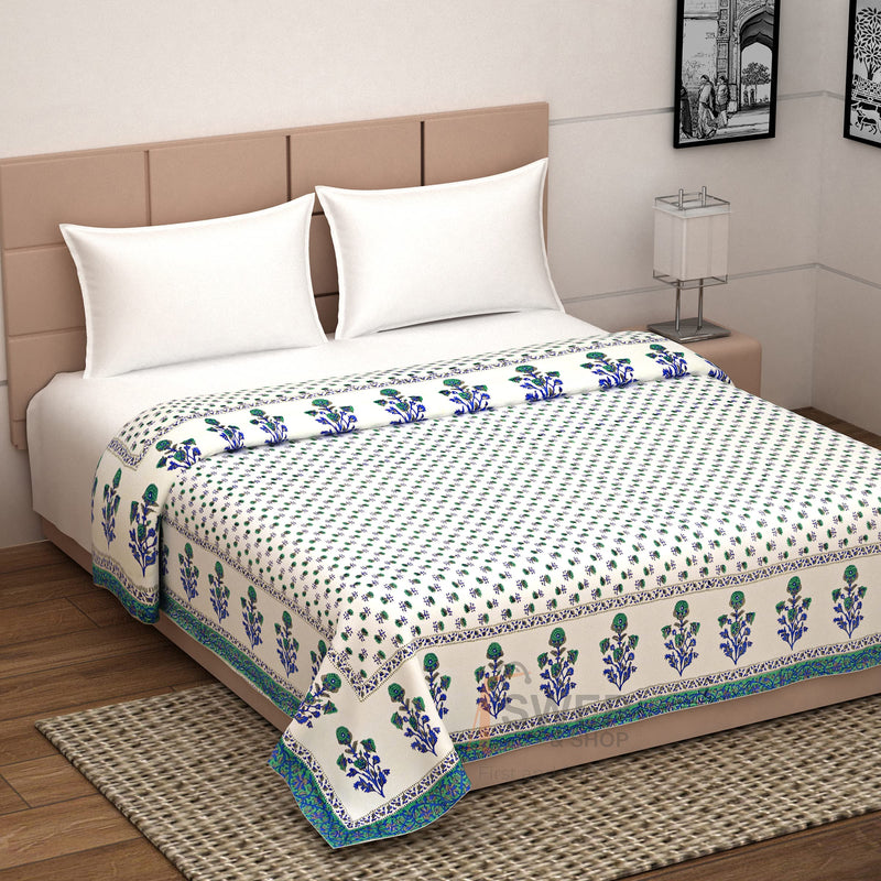 Namaste India Jaipuri Rajasthani Traditional lightweight Pure Cotton Double Bed Soft Jaipuri AC Quilt/Razai Floral Print (Size 90 X 105 inch Stitch Including) Blue