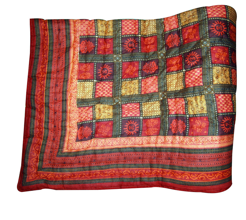 Cat Eye Export Taditional Floral Design Jaipuri Hand Cotton Block Print Single Bed Quilt, Razai (Multicolour)