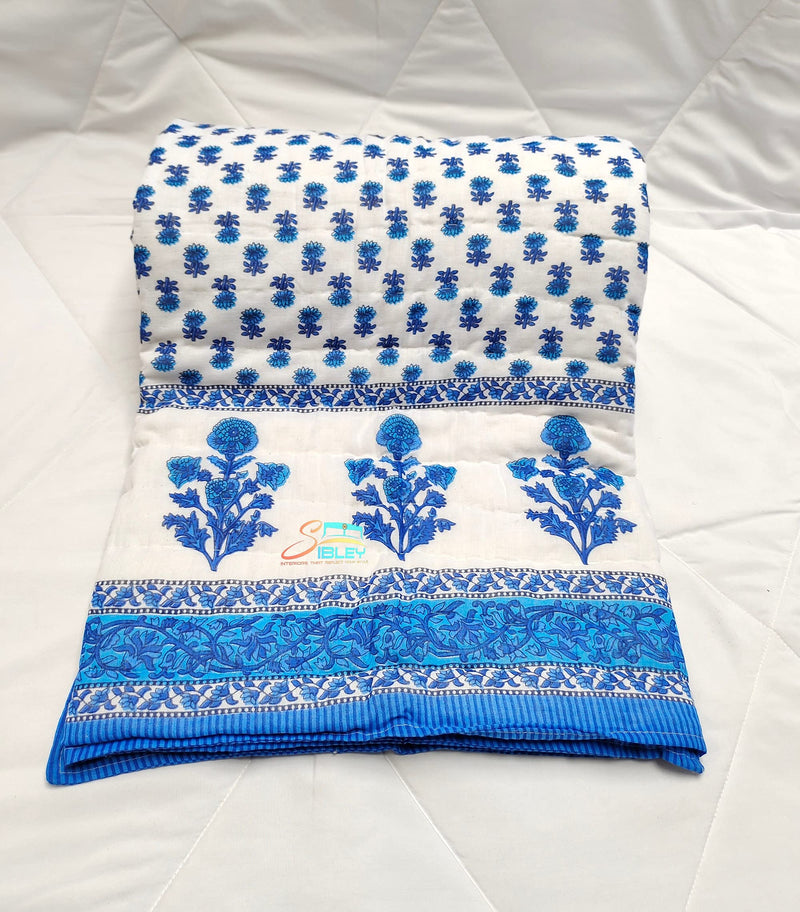 SIBLEY 210 TC Cotton Single Bed Jaipuri Razai Floral Print (55X85 Inche) - Blue