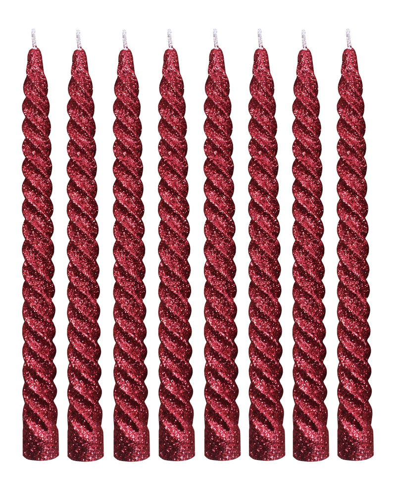 atorakushon Spiral Taper Stick Candles Handmade Glitter Twisted Candles-Set of 8 for Decoration Weddings Party Church Dripless Candles10 inch (Red)