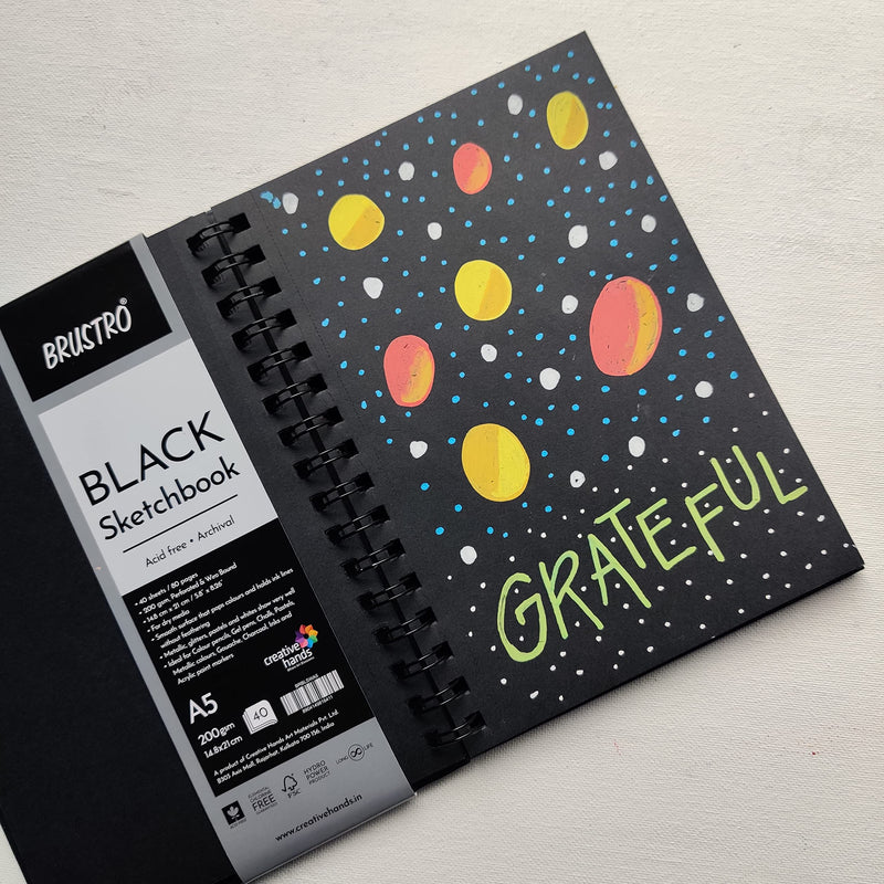 Brustro Black Sketchbook, Wiro Bound, Size A5, 200GSM (40 Sheets) 80 Pages