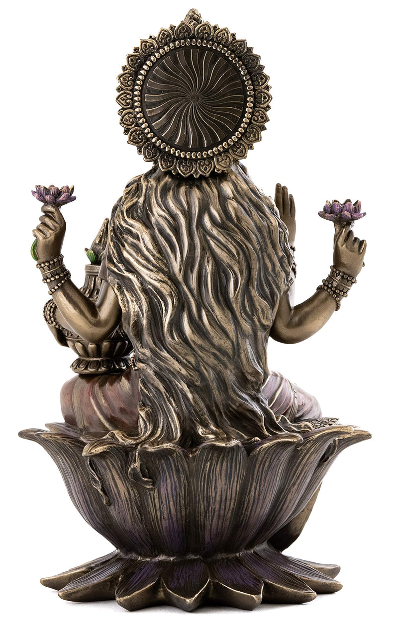 Top Collection Seated Lakshmi Hindu Statue - Goddess of Wealth, Fortune, Wisdom, and Prosperity Sculpture in Cold Cast Bronze - 12.5-Inch Collectible Figurine