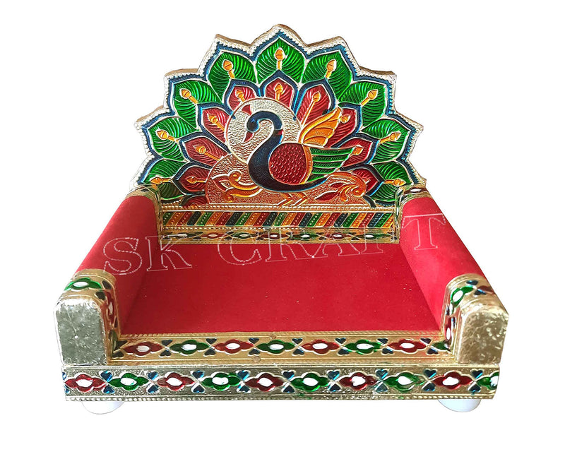 SK CRAFT Wooden Handcrafted Meenakari Work Big Royal Sinhasan for Laddu Gopal, Royal Singhasan for Laddu Gopal