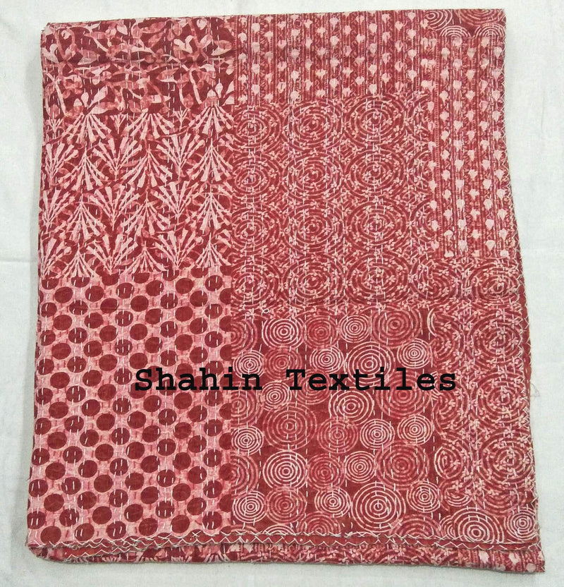 TI AMO Handmade Multi Color Printed Kantha Quilt 60x90 Inch Kantha Coverlet Throw Kantha Gudari