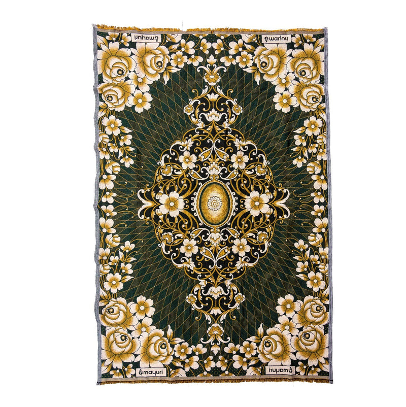 Varunavi Solapuri Chaddar Floral Garden Single Blanket Bedspread (60 in X 90 in, 152X228 Cm, Green)