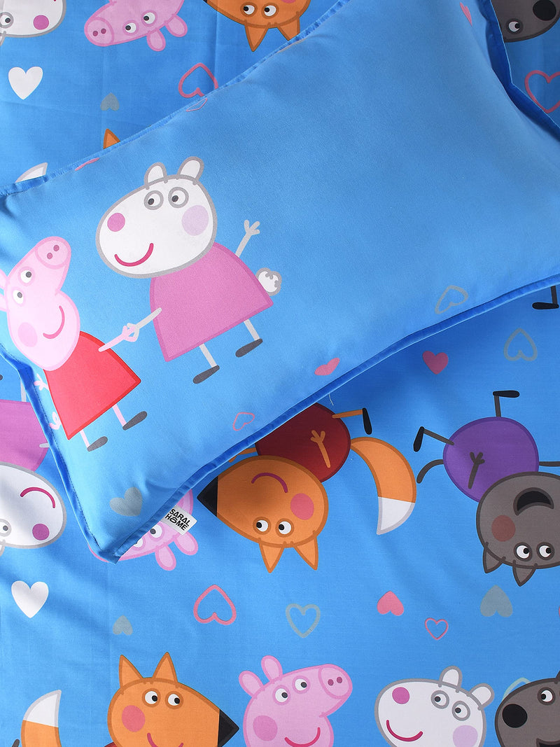 Saral Home Peppa Pig Turquoise Cotton Single Size Bedsheet (60"X90") with 1 Pillow Cover (17"x27")