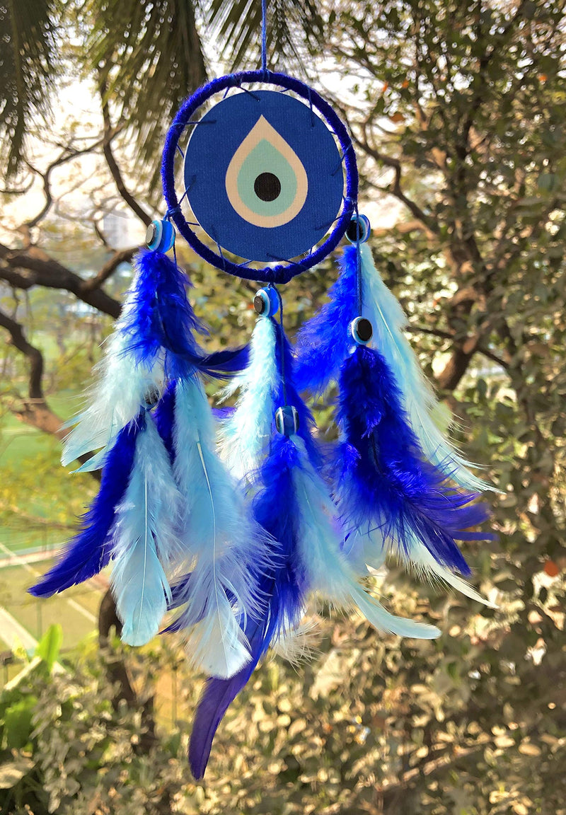 Rooh Dream Catcher ~ Evil Eye Canvas Car Hanging ~ Handmade Hangings for Positivity (Can be Used as Home Decor, Gift, Wall Hangings, Meditation Room, Yoga Temple, Wind Chime & Car Feather Hanging)