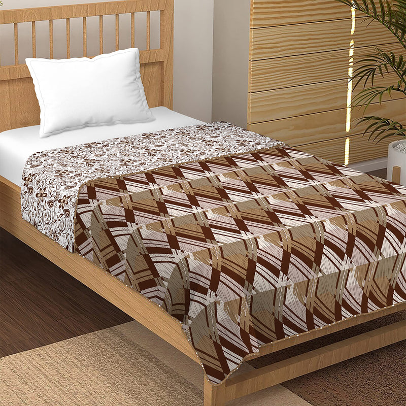 Bella Casa 100% Cotton, Reversible Single Dohar/AC Blanket 152 cm X 228 cm -Brown Colour