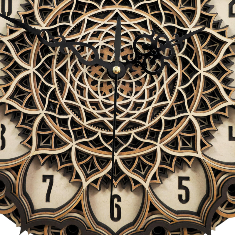 AMC Mandala Wooden Multilayer Round Shape Wall Clock Living Room Clock Unique Wall Decor for Home Decoration and Gifting12X12 INCHES (Design 01)