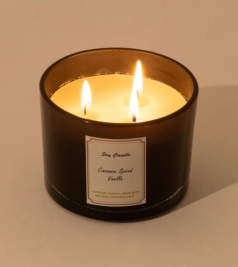 Stone & Feather Highly Scented Luxury Organic Candle 3 Wick, Cinnamon Spiced Vanilla. Soy Wax, Long Burning Time- 26 Hours, for Home Decoration, Aromatherapy, Wedding Gifts, Diwali.