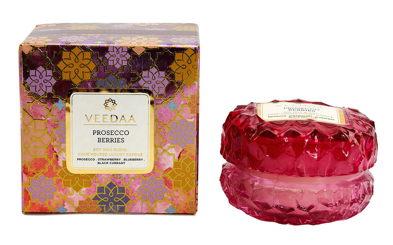 VEEDAA Prosecco Berries Crystal Glass Soy Scented Candle (Burns 15 Hours)