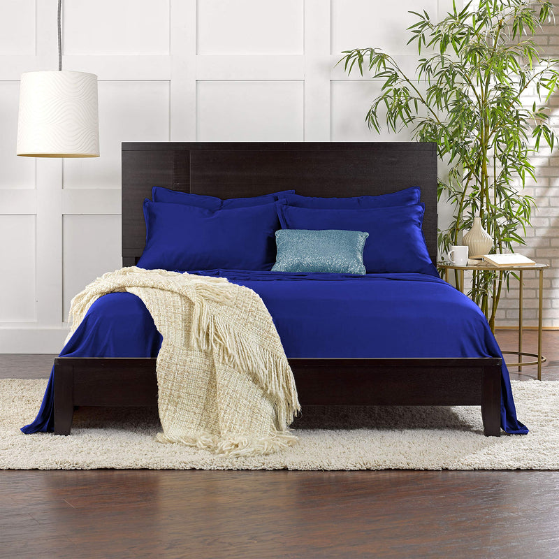 Pure Bamboo Sheets King Size Bed Sheets 4 Piece Set, 100% Organic Bamboo, Luxuriously Soft & Cooling, Double Stitching, 16" Deep Pockets, 1 Fitted, 1 Flat, 2 Pillowcases (King, Cobalt Blue)