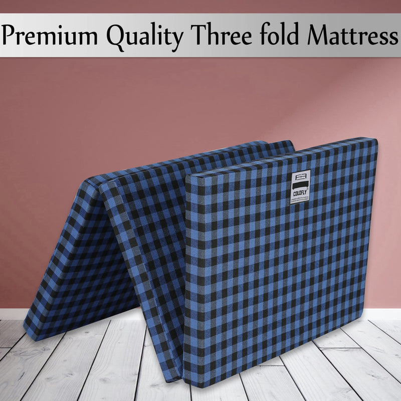 Colofly 3 Inch Three Fold Dual Comfort Reversible Uhd Foam Single Bed Mattress,72X35X3, Blue & Black