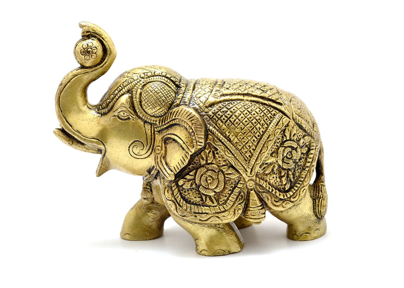 Two Moustaches 5 Inches Maharaja Elephant Design Brass Elephant Showpiece, Brass Elephant Statue, Housewarming Gifts, Souvenirs Gifts from India, Elephant Showpiece for Home/Office, Pack of 1