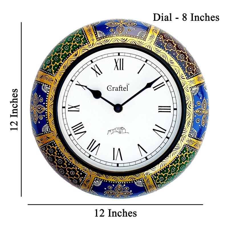 CRAFTEL Engineered Wood Roman Dial Wall Analog Clock Antique Hand Painted Clock For Bedroom Living Room Home And Office (Multicolour, Dial : 8 Inches, 12 Inch)