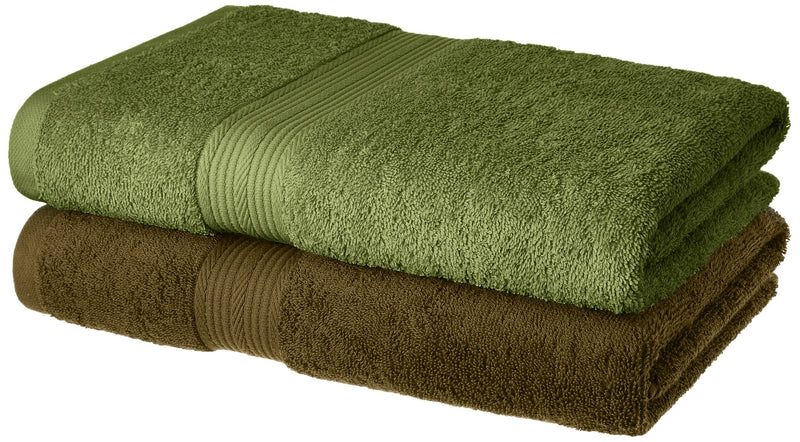 Amazon Brand - Solimo 100% Cotton 2 Piece Bath Towel Set, 500 GSM (Sepia Brown and Olive Green)