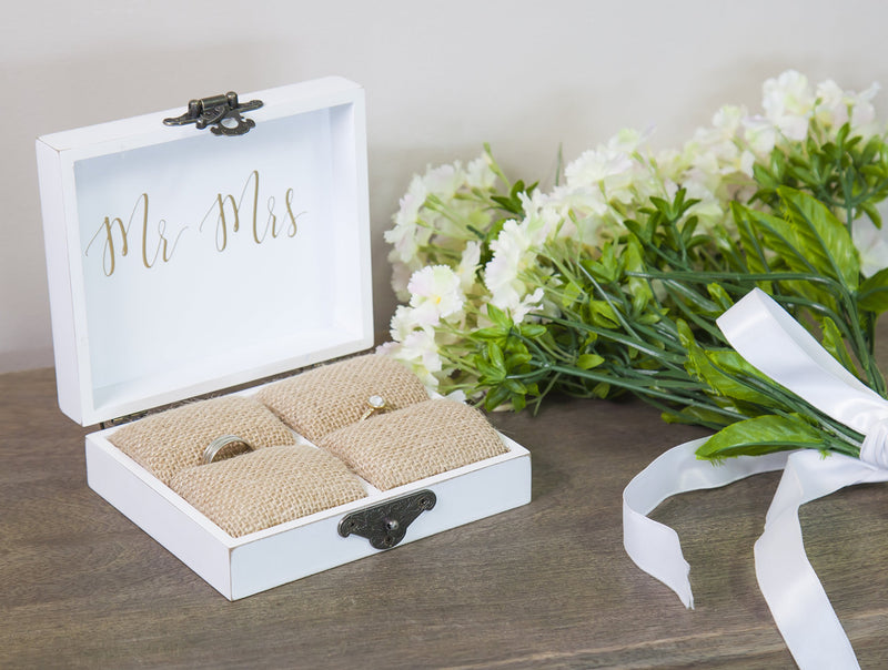 Cypress Home "with This Ring, I Thee Wed Mr. and Mrs. Wooden Ring Holder Decorative Box - 5”W x 6”D x 2”H