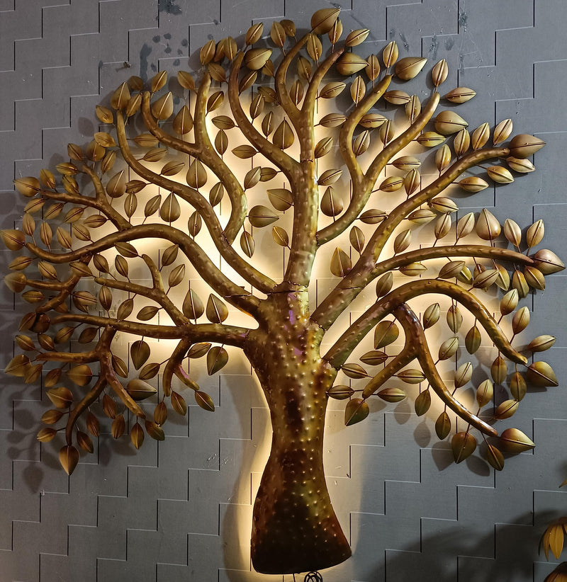 AntarYuga Metal MASTER TREE with LED Wall Artfor Home Living Room/Bedroom/Office/Hotel/Cafe/Farmhouse-105X5X105 Cm