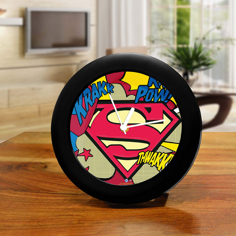 MCSID RAZZ Official Licensed by Warner Bros, USA (India) Plastic DC Comics -Superman Comic Logo Table Clock - Multicolour