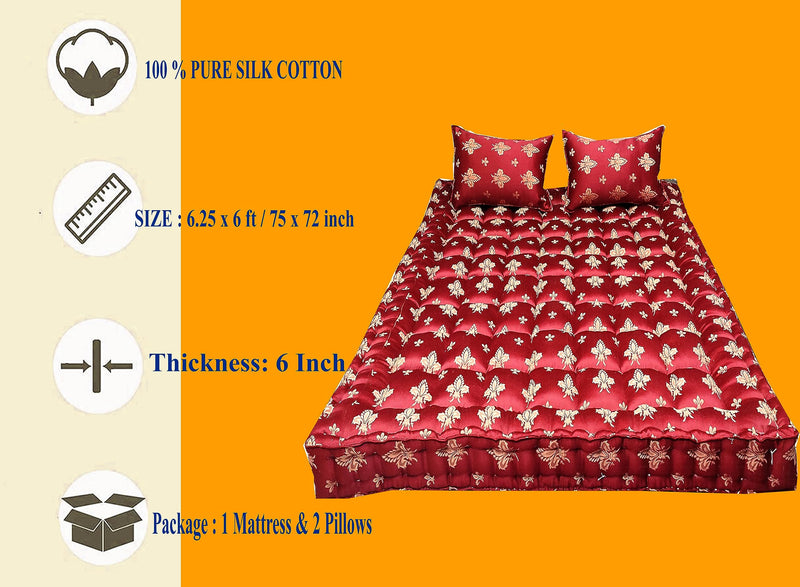 Ozone Mattress Organic Kapok Silk Cotton Ilavam Panju King Size Mattress,6.25 x 6 ft / 75 x 72 x 6 inch,Multicolour (King)