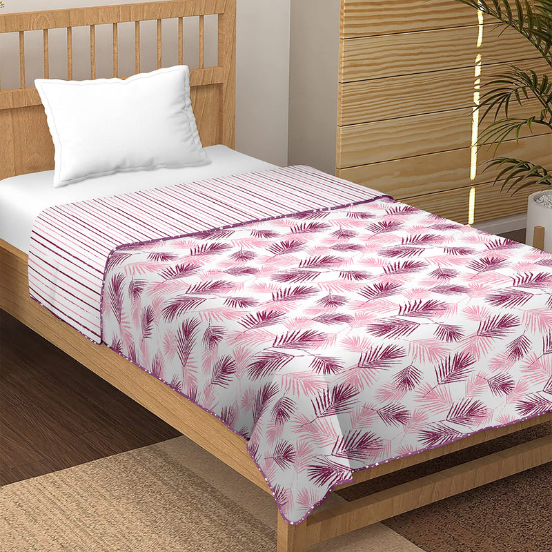 Bella Casa 100% Cotton, Reversible Single Dohar/AC Blanket 152 cm X 228 cm -Pink Colour