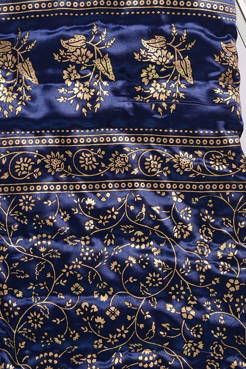 Blanket House Silk/Satin Gold Print Single Bed Jaipuri Quilts/Jaipuri Rajai/Jaipuri Razai/Jaipuri Quilts (BKTHS86, Blue )