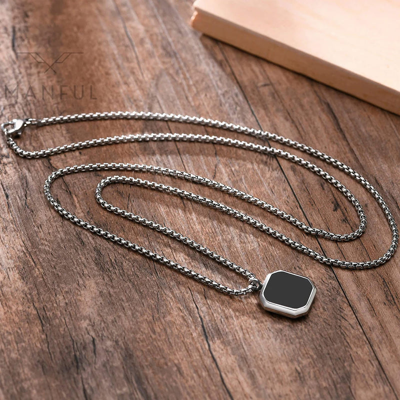 Fashion Frill Valentine Gift For Boyfriend Silver Chain For Men Stainless Steel Geometric Silver Pendant With Black Leather Bracelet For Men Boys Love Gifts Combo