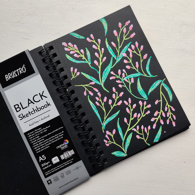 Brustro Black Sketchbook, Wiro Bound, Size A5, 200GSM (40 Sheets) 80 Pages