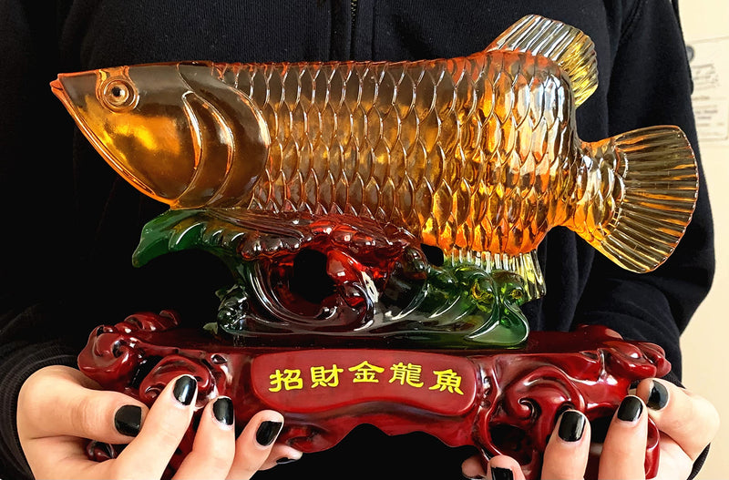 Betterdecor Feng Shui Wealth Arowana Lucky Fish Statue Figurine Home Office Decor and Best Gift -11"