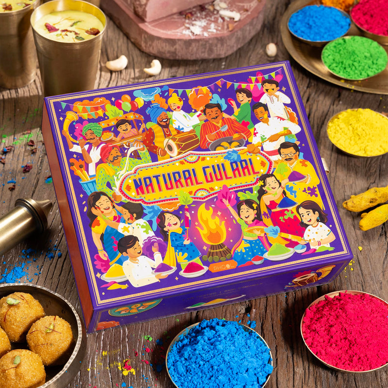 Phool Holi Gulal Colour -Pack of 4 Organic Holi Colours - 4X 100 (400) GMS Gulal Colours of Pink, Blue,Green, Yellow Certified Skin Safe Gulaal